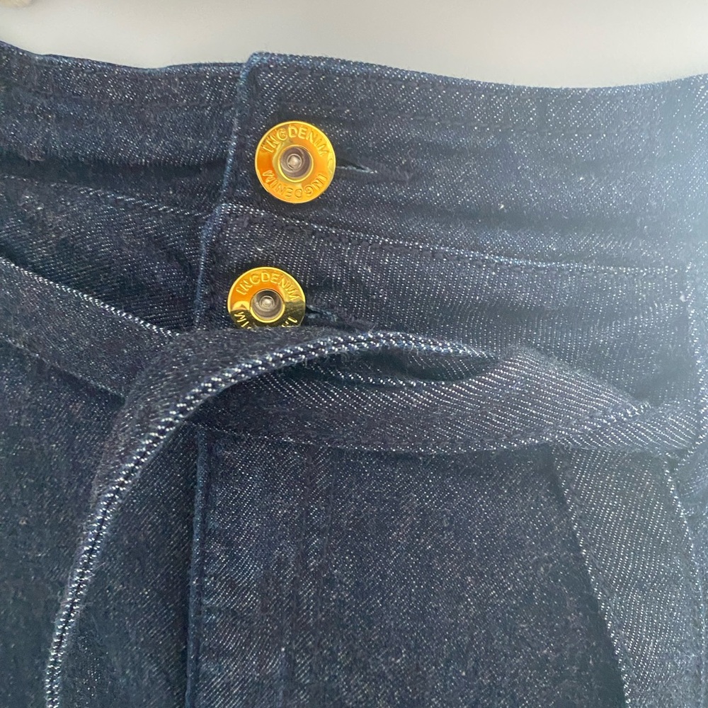 INC International Concepts Dark Indigo High-Rise Jeans with Gold Buttons - Picture 2 of 4